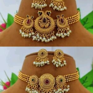 2 - Set Gold Plated Choker Necklace Set Wedding & Engagment & Party for Women And Girls [2-Set]